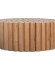 Caribbean Coffee Table in natural oak finish featuring a unique fluted cylindrical design, perfect for adding warmth and texture to contemporary living spaces.
