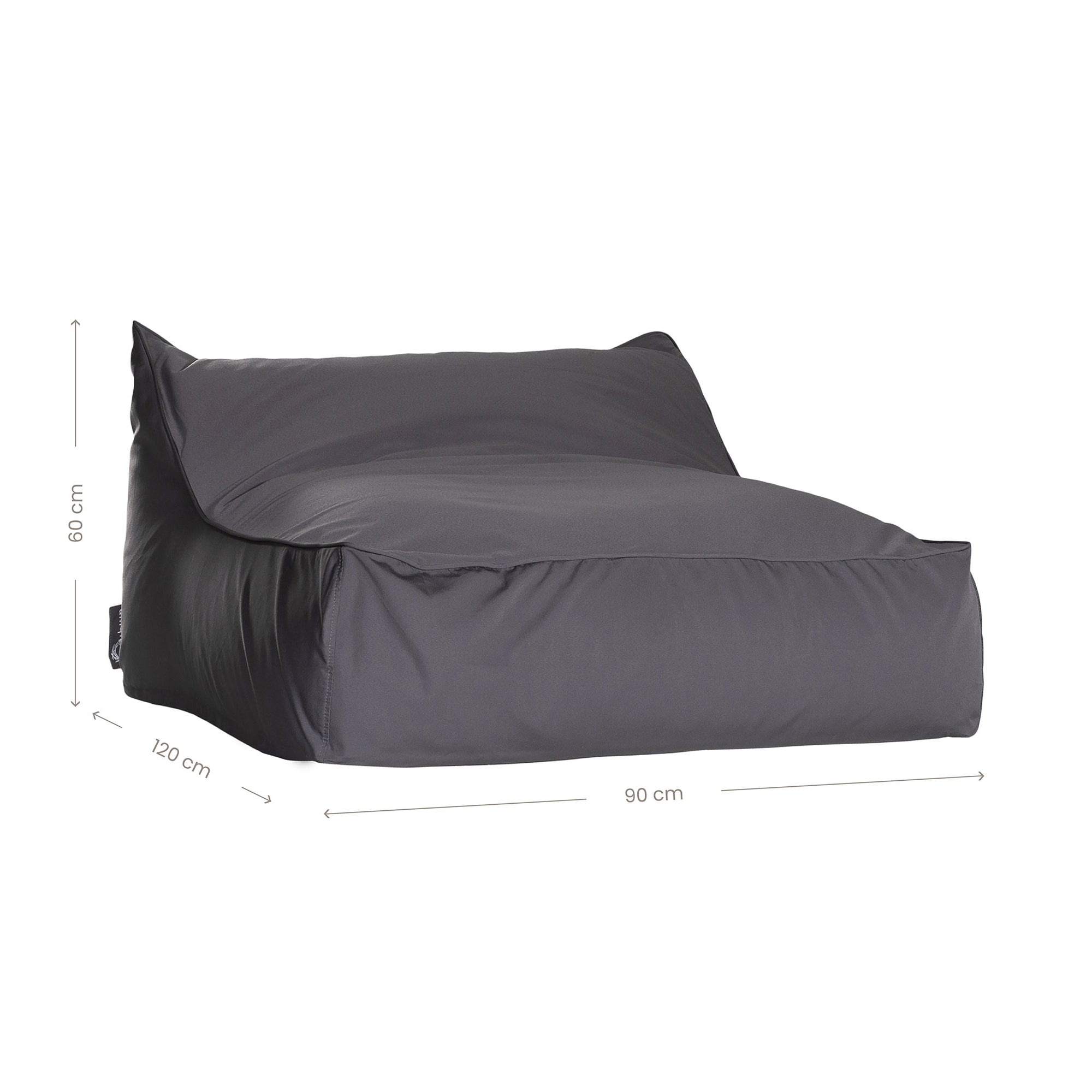 Charcoal lounge bean bag for outdoor relaxation, featuring durable fabric and ergonomic shape. Ideal for poolside lounging, garden seating, or creating a casual chill-out area.