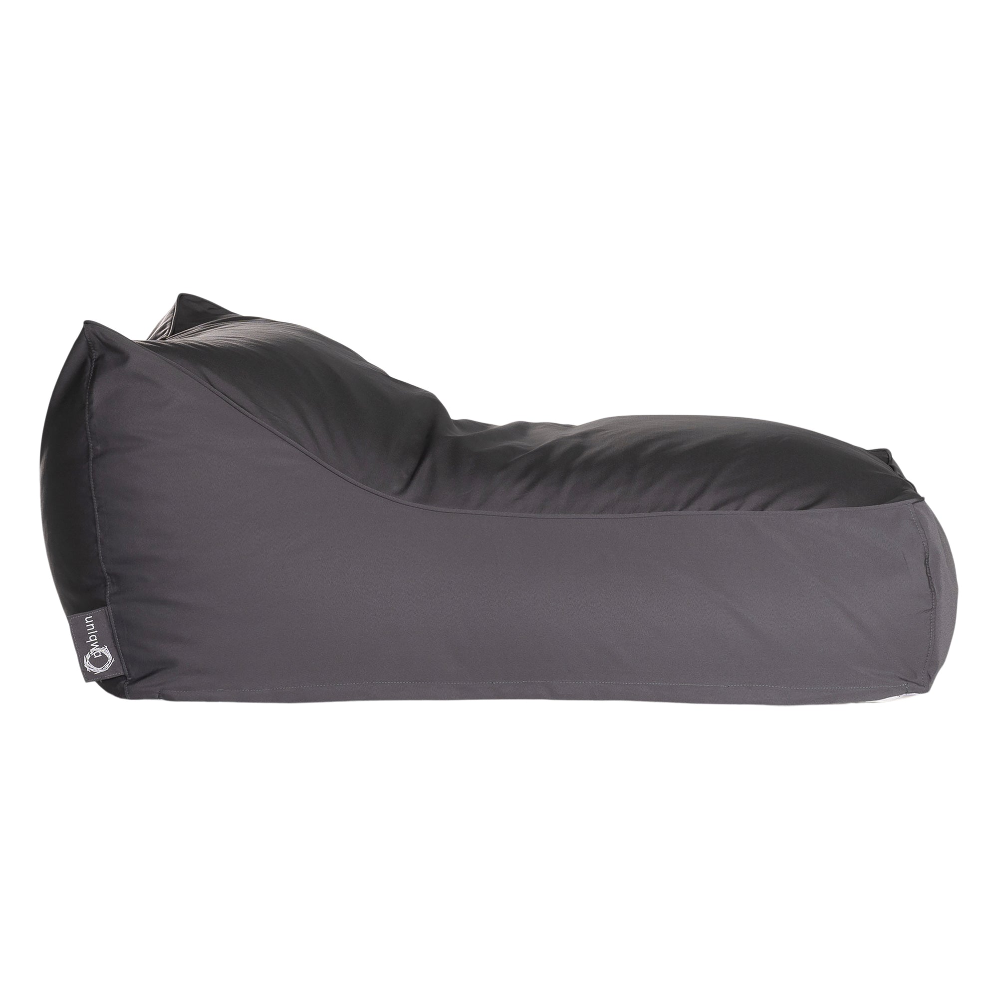 Charcoal lounge bean bag for outdoor relaxation, featuring durable fabric and ergonomic shape. Ideal for poolside lounging, garden seating, or creating a casual chill-out area.