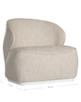 Coroo occasional chair in natural textured fabric with a soft curved backrest and rounded silhouette on a low plinth base.