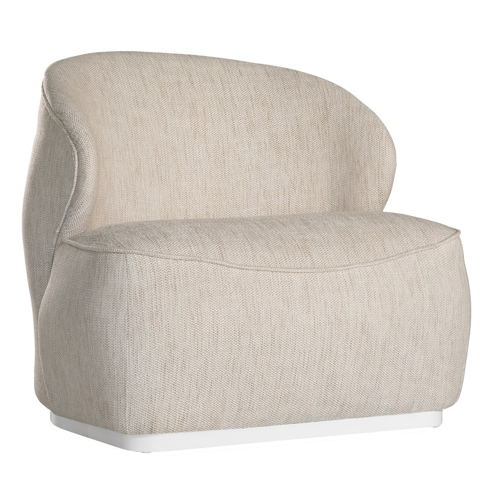 Beige armchair with a textured fabric on a white background