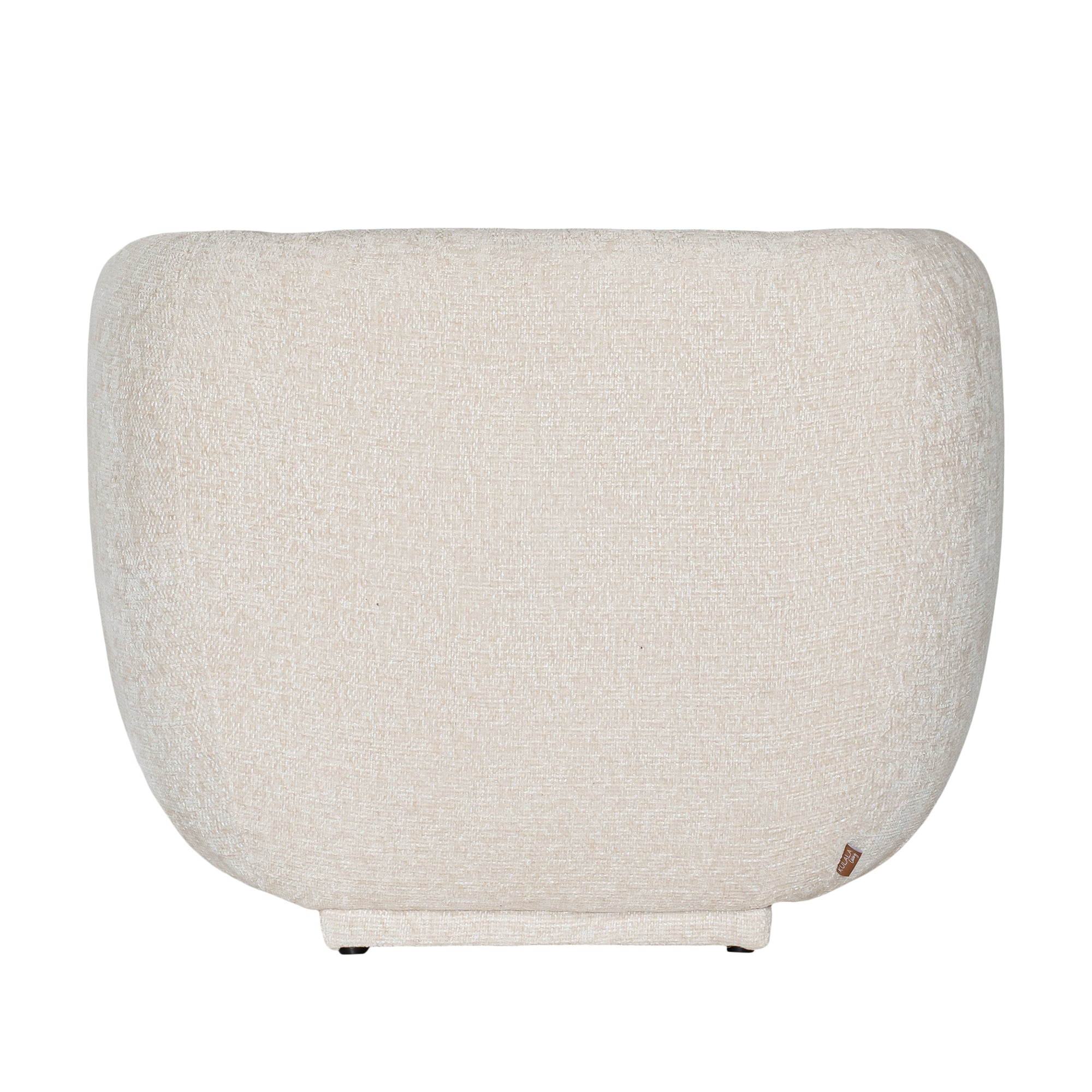 A modern curved armchair upholstered in soft ivory bouclé fabric from KULALA Living. Designed for comfort and style, this contemporary accent chair adds elegance to any living space