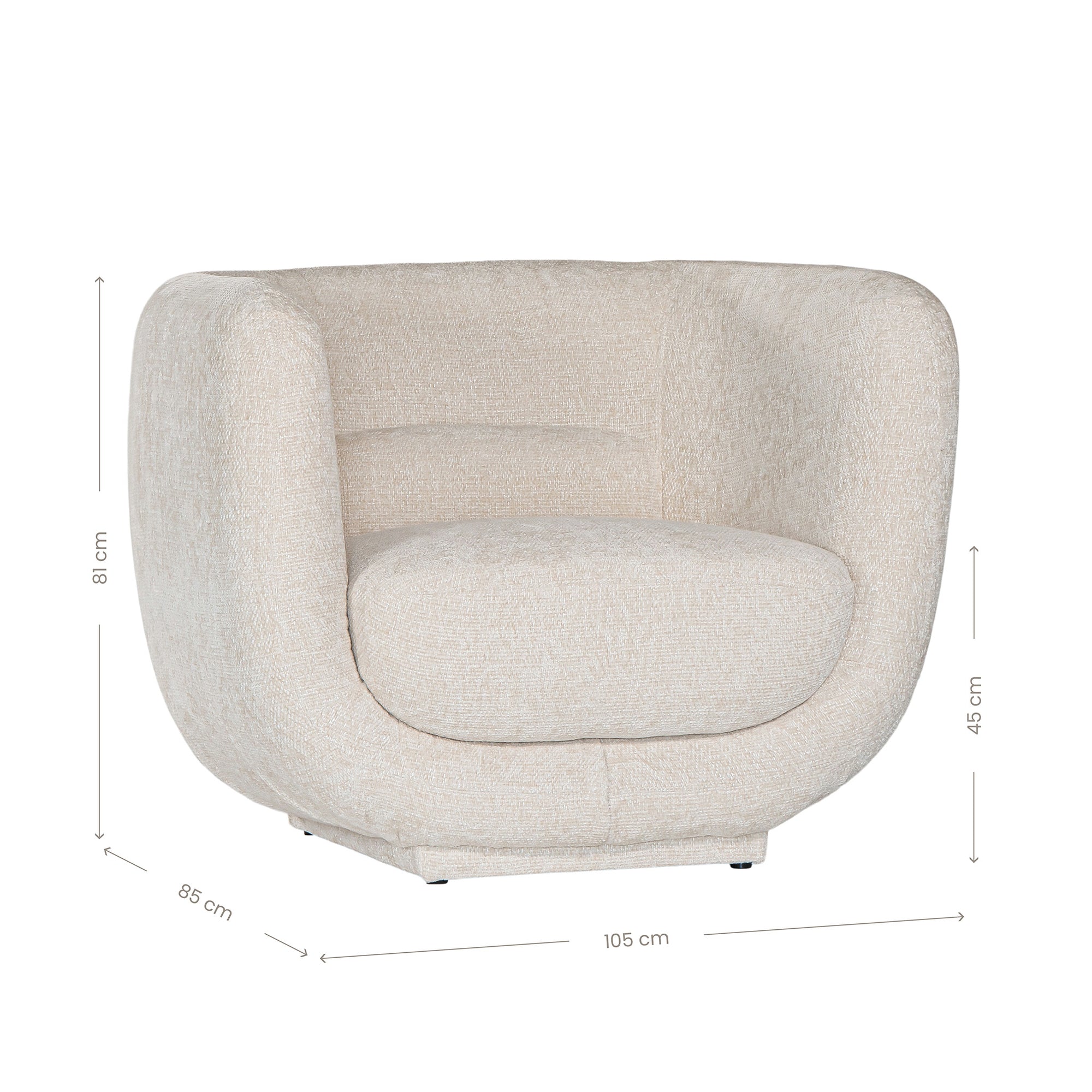 A modern curved armchair upholstered in soft ivory bouclé fabric from KULALA Living. Designed for comfort and style, this contemporary accent chair adds elegance to any living space