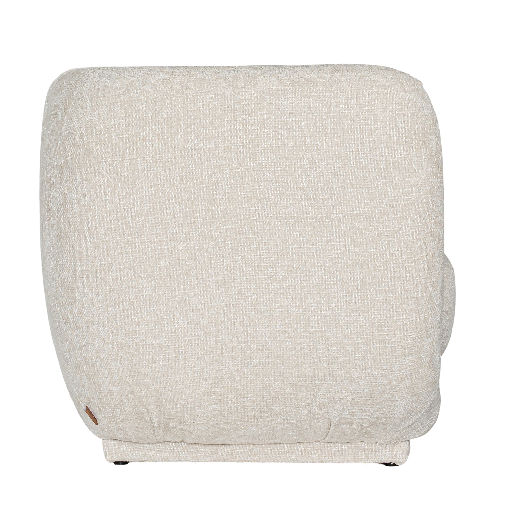 A modern curved armchair upholstered in soft ivory bouclé fabric from KULALA Living. Designed for comfort and style, this contemporary accent chair adds elegance to any living space
