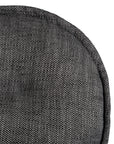 Contemporary dark grey upholstered dining chair with a plush, rounded backrest and cushioned seat, supported by sleek black metal legs for a sophisticated modern look