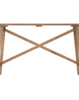 Natural finish folding teak console table with cross-brace detail, ideal for modern and rustic interiors