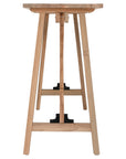 Natural finish folding teak console table with cross-brace detail, ideal for modern and rustic interiors