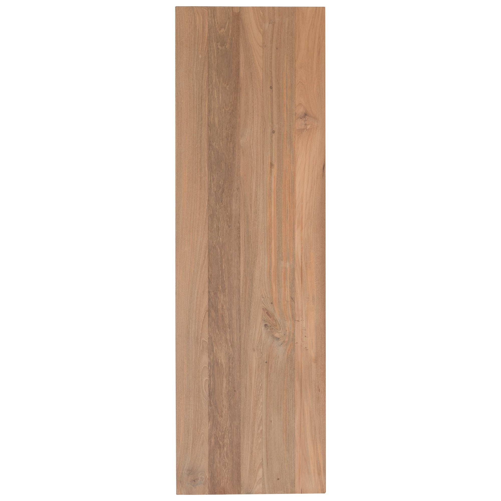 Natural finish folding teak console table with cross-brace detail, ideal for modern and rustic interiors