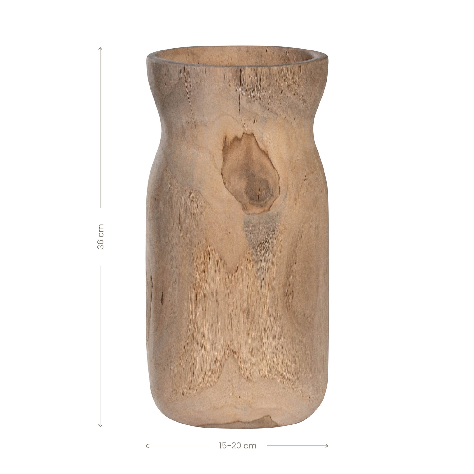 Hand-carved teak vases showcasing organic grain patterns and a smooth natural finish. A versatile decorative accent for refined interiors