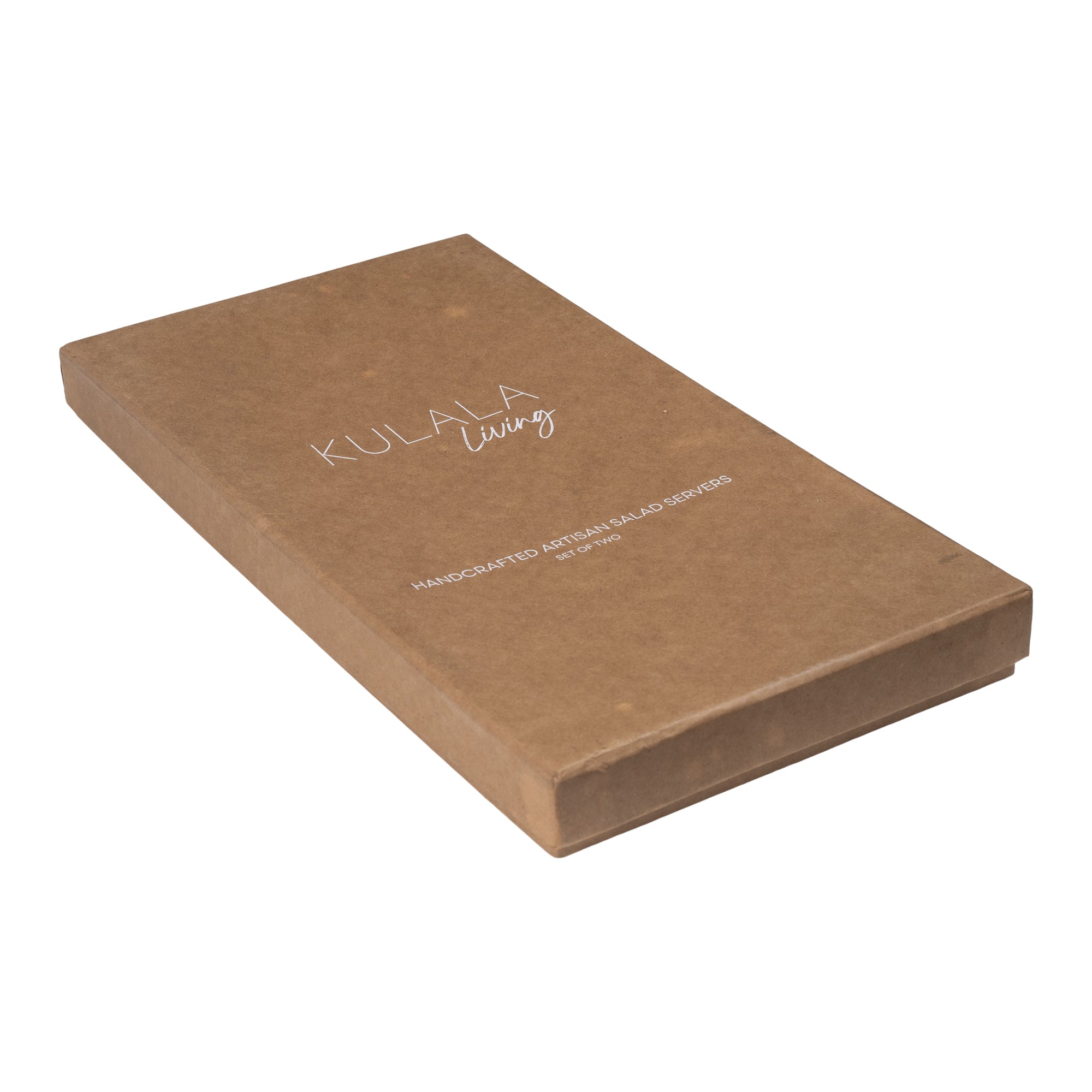 A set of handcrafted black iron salad servers from KULALA Living, featuring a modern rustic design with textured handles, elegantly presented in a gift box