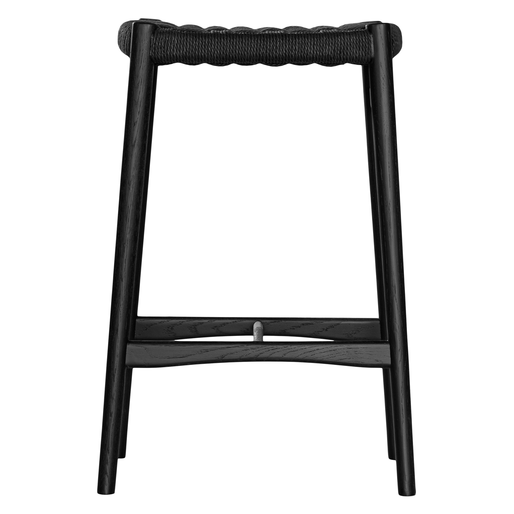 The Kulala Living Handwoven Counter Stool in black features a meticulously woven seat crafted from durable fibre, supported by a solid timber frame with a sleek black finish. This modern yet timeless piece adds texture and sophistication to kitchen and bar spaces.