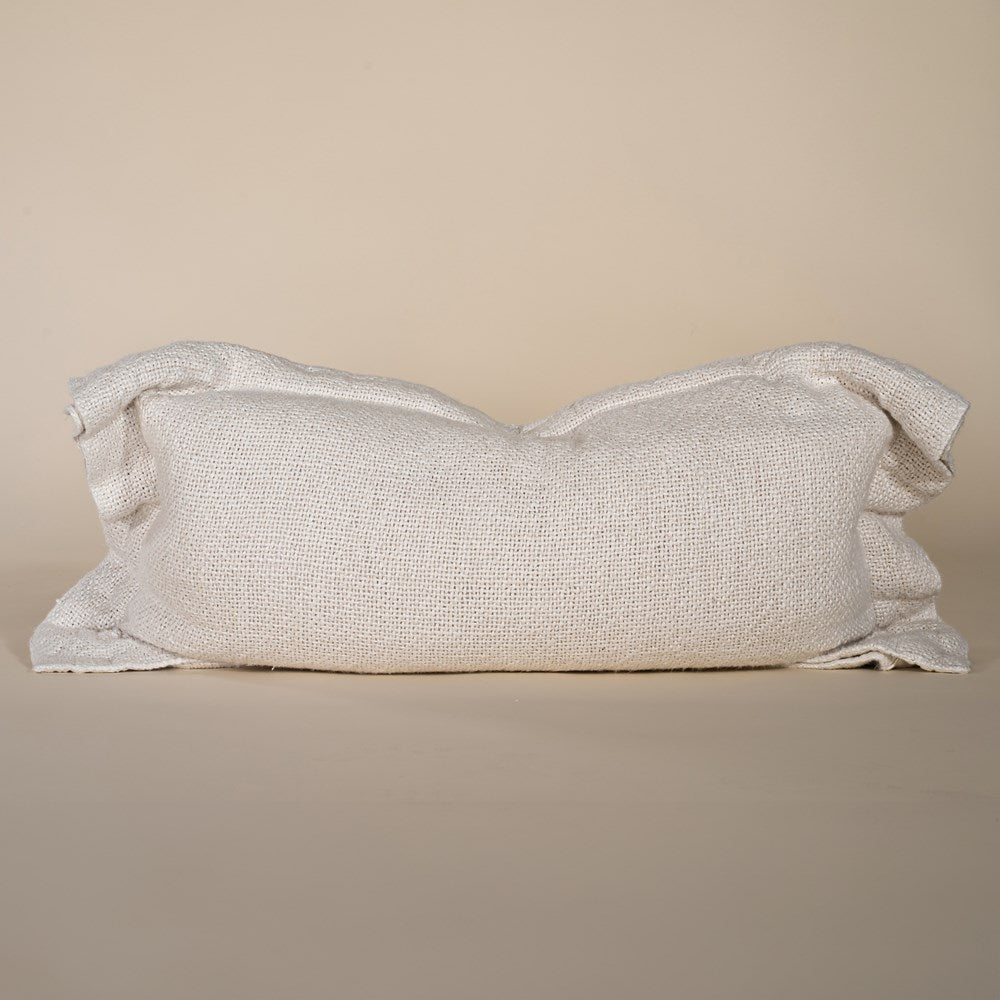 A soft, handwoven linen cushion cover in a natural off-white hue, featuring a relaxed, textured finish. Perfect for adding an organic touch to any living space