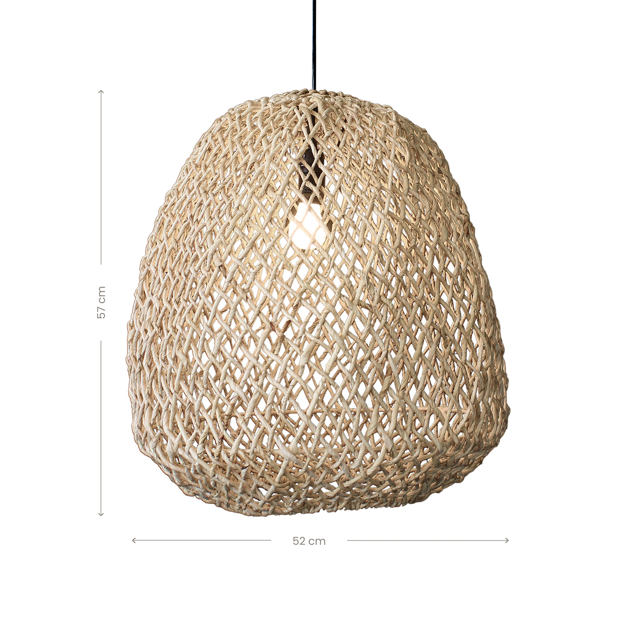 A handwoven rattan pendant light in a natural finish, featuring an open-weave design that casts ambient lighting, perfect for coastal and modern interiors