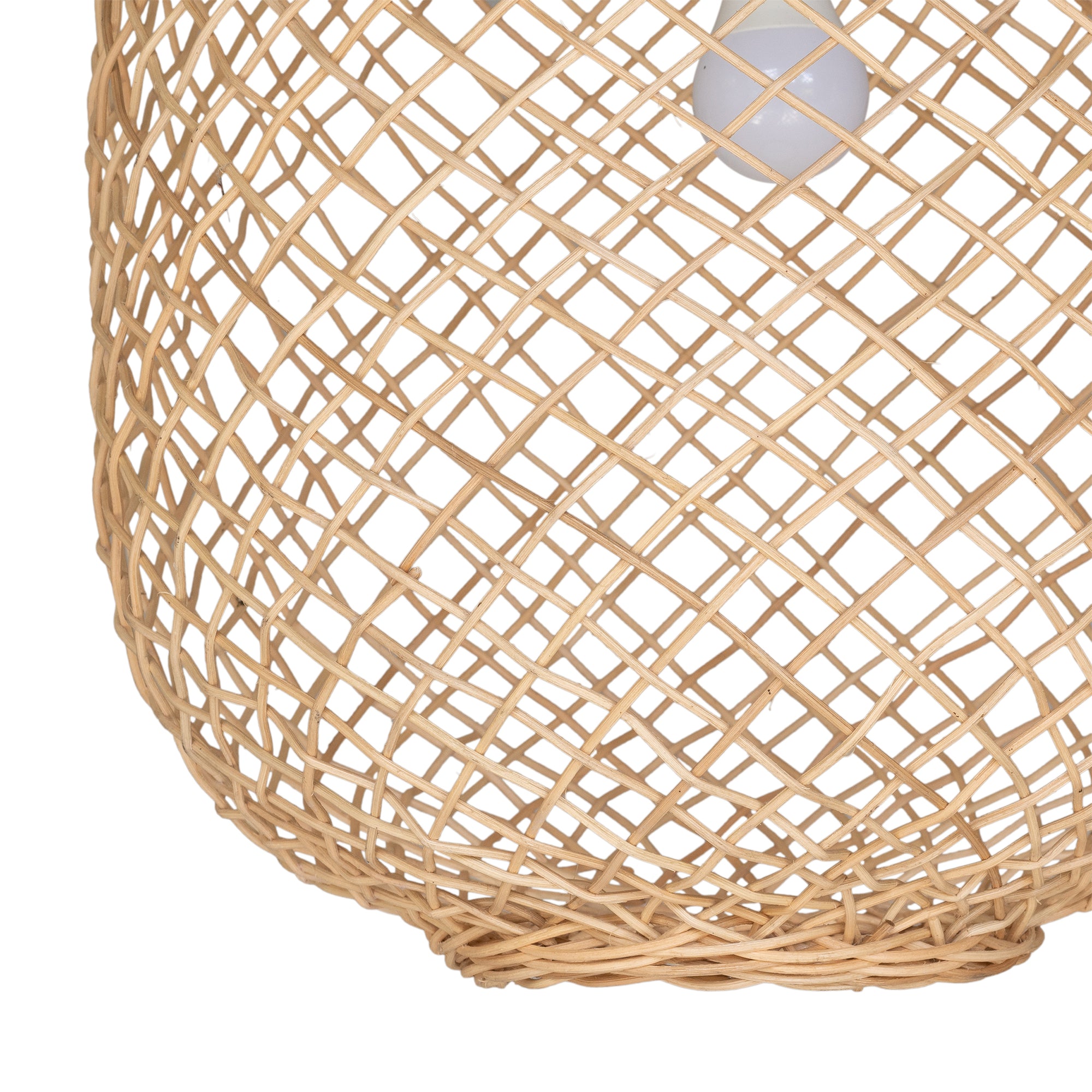 Kulala Living handwoven rattan pendant light with an open-weave design, showcasing a natural aesthetic and soft ambient lighting