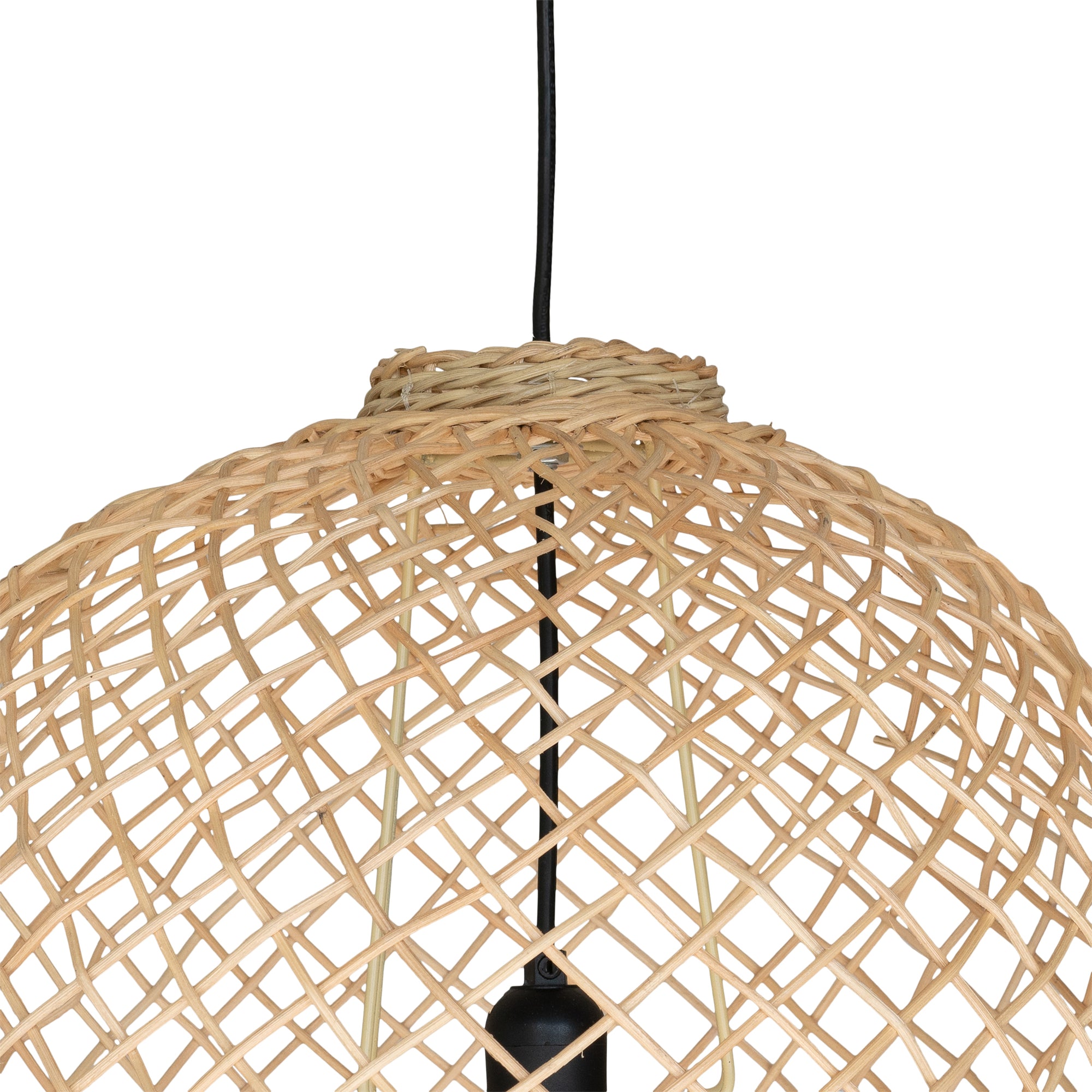 Kulala Living handwoven rattan pendant light with an open-weave design, showcasing a natural aesthetic and soft ambient lighting
