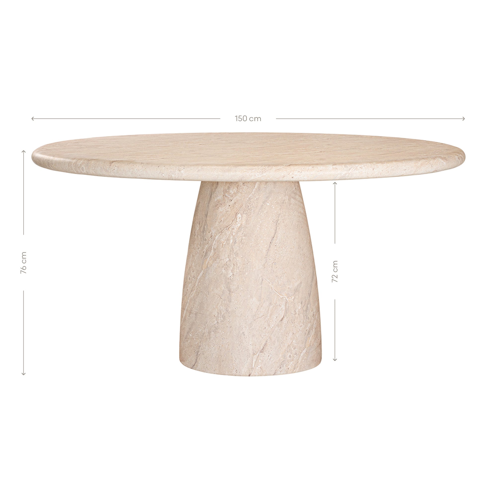 Jabari dining table in dune hydro dipped finish with round tabletop and sculptural pedestal base.