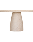 Jabari dining table in dune hydro dipped finish with round tabletop and sculptural pedestal base.