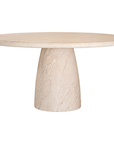 Jabari dining table in dune hydro dipped finish with round tabletop and sculptural pedestal base.
