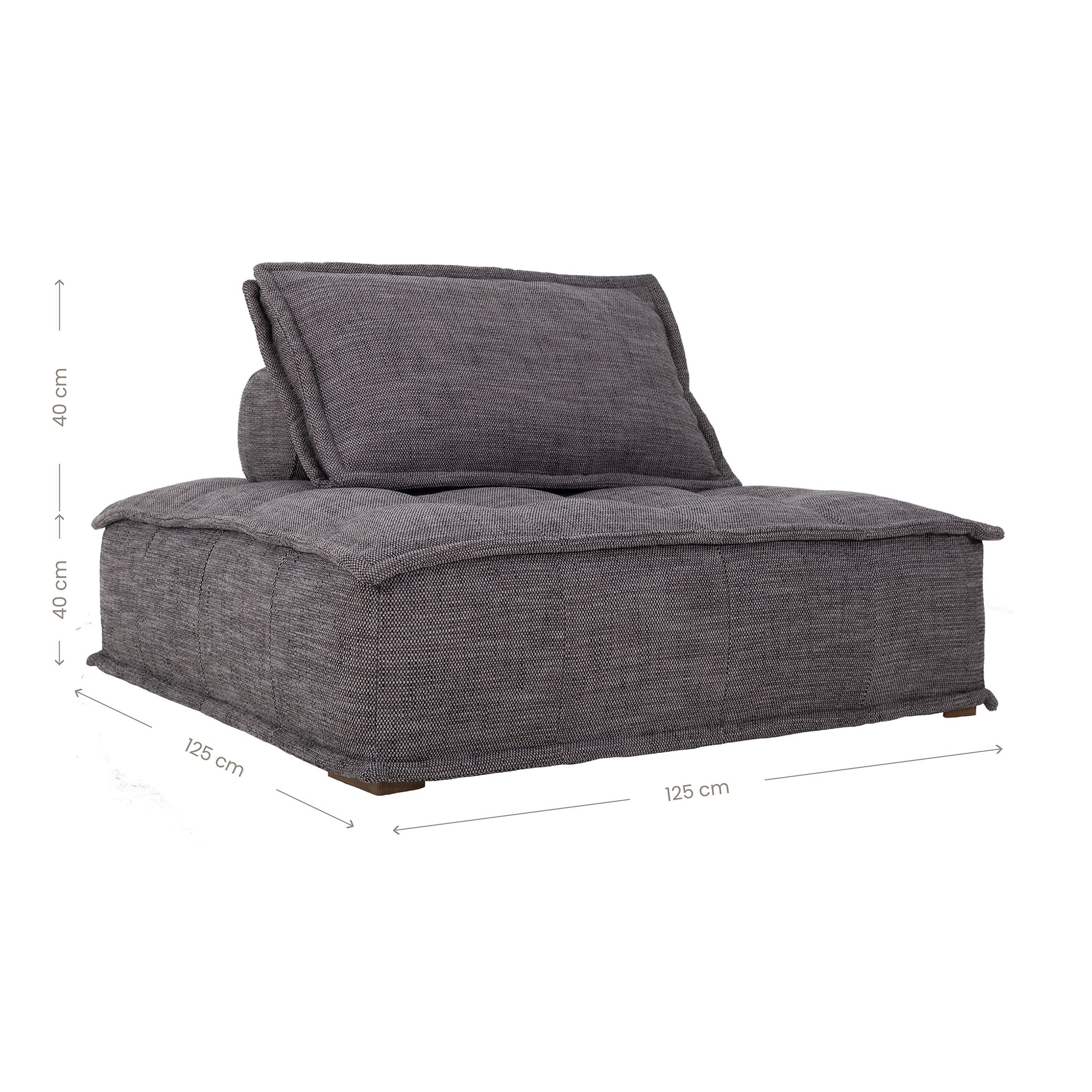 A stylish grey linen modular sofa with a low-profile design and plush cushioning, offering a relaxed and contemporary seating option for modern interiors