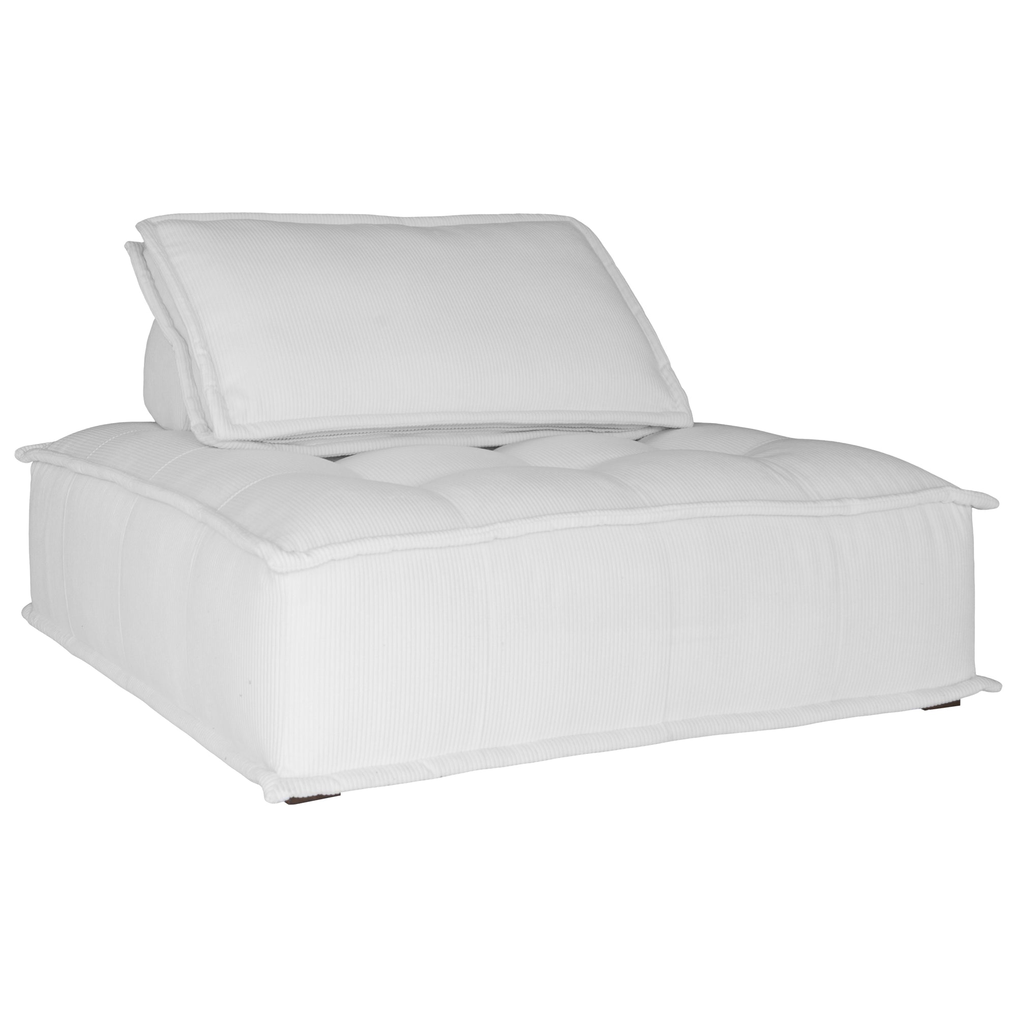 A stylish white corduroy modular sofa with a low-profile design and plush cushioning, offering a relaxed and contemporary seating option for modern interiors