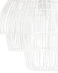 Juuma white rattan pendant light with curved tiered design, perfect for adding soft texture and coastal elegance to dining or living spaces
