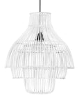 Juuma white rattan pendant light with curved tiered design, perfect for adding soft texture and coastal elegance to dining or living spaces