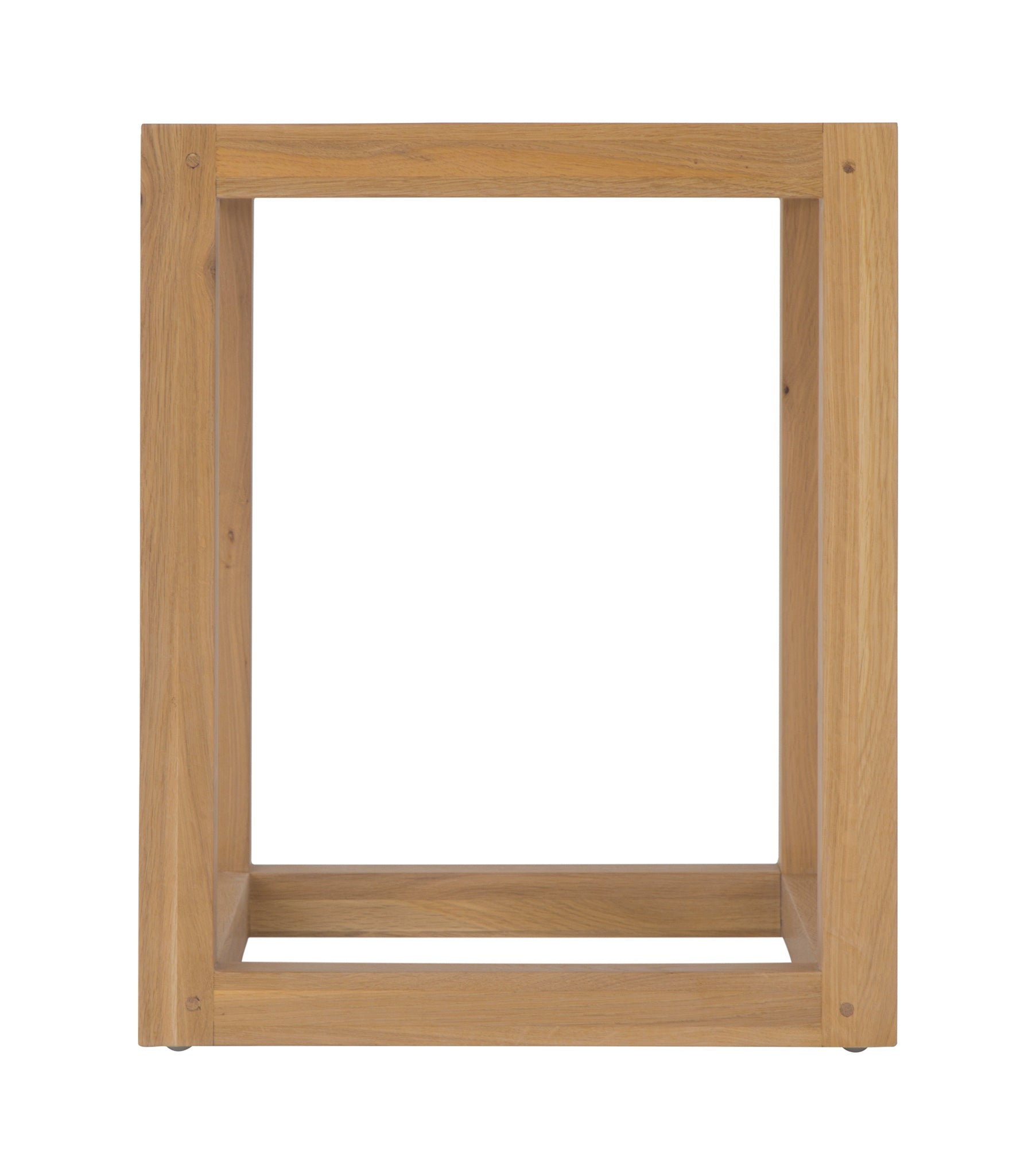 Solid oak side table with clean square lines styled for calm modern organic australian interiors