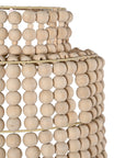 Kofi sconce with layered hand-strung natural wooden beads and sculptural silhouette, offering warm, organic lighting for relaxed modern interiors