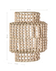 Kofi sconce with layered hand-strung natural wooden beads and sculptural silhouette, offering warm, organic lighting for relaxed modern interiors