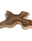 Koro serving board in teak featuring natural edge detail and rich organic wood grain.
