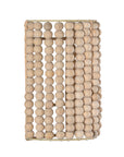 Kwetu sconce featuring hand-strung natural wooden beads in a cylindrical design, perfect for adding soft, textural lighting to relaxed interiors