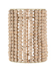 Kwetu sconce featuring hand-strung natural wooden beads in a cylindrical design, perfect for adding soft, textural lighting to relaxed interiors