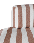 Laguna modular sofa in cinnabar stripe fabric with curved form and soft cushions on a clean background.