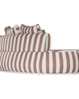 Laguna modular sofa in cinnabar stripe fabric with curved form and soft cushions on a clean background.