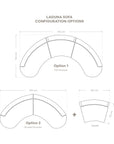 Laguna sofa configuration layout showing modular curved options and dimensions in a clean minimal diagram.
