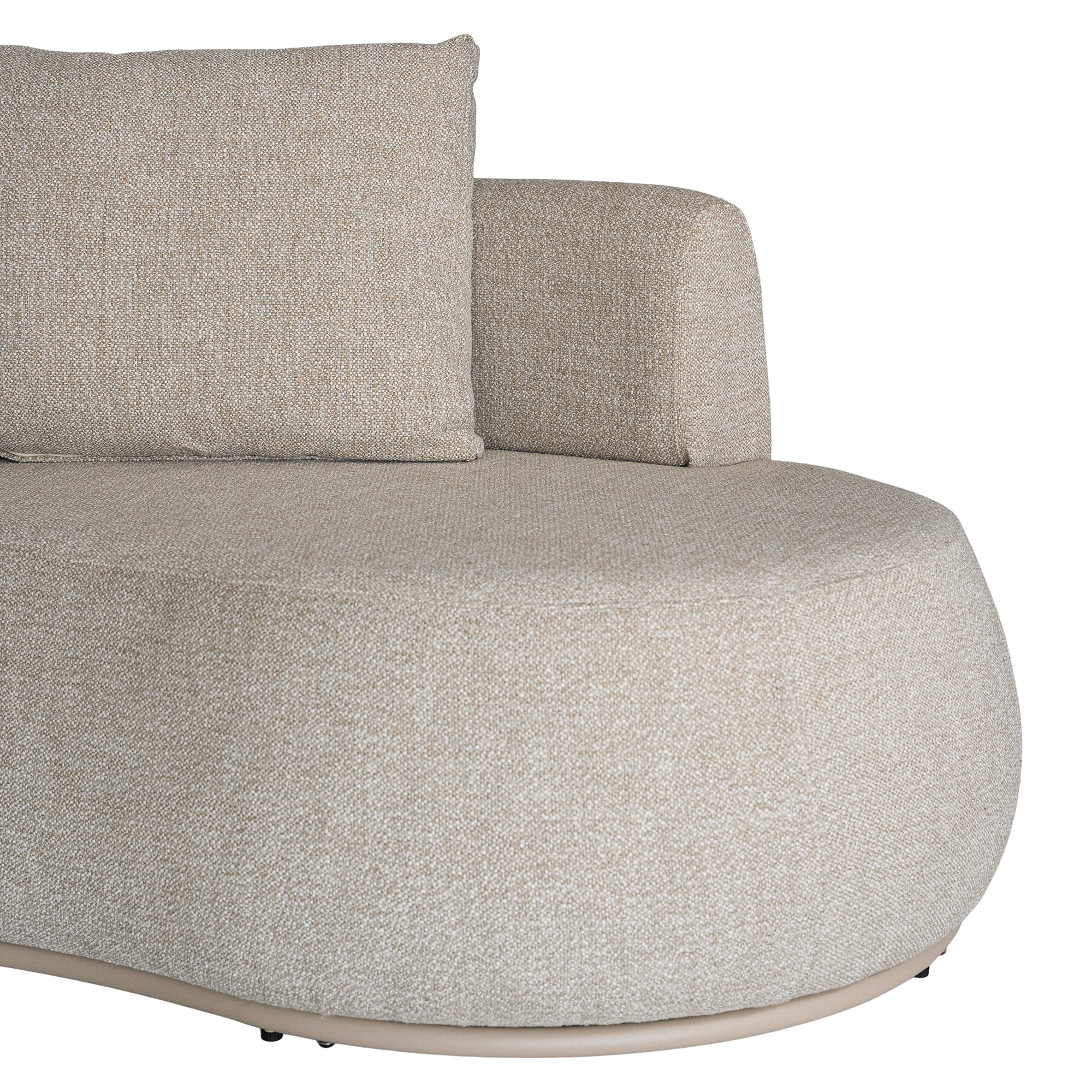 Laguna modular sofa in oat drift fabric with curved form and soft cushions on a clean background.
