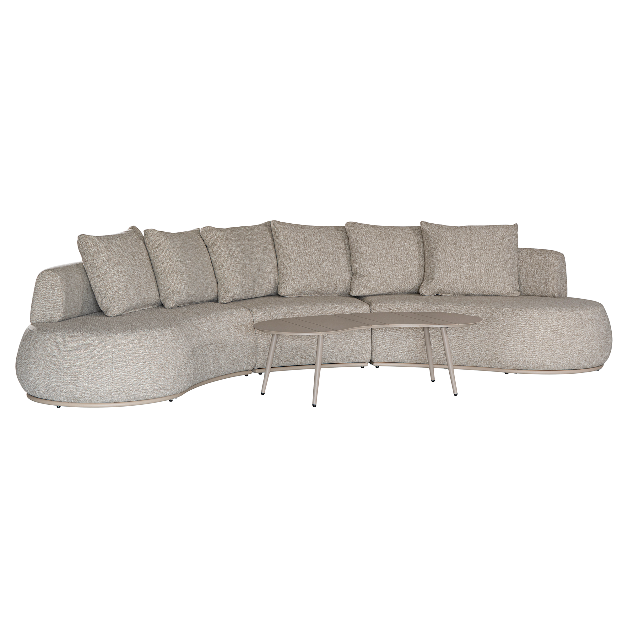 Laguna modular sofa in oat drift fabric with curved form and soft cushions on a clean background.