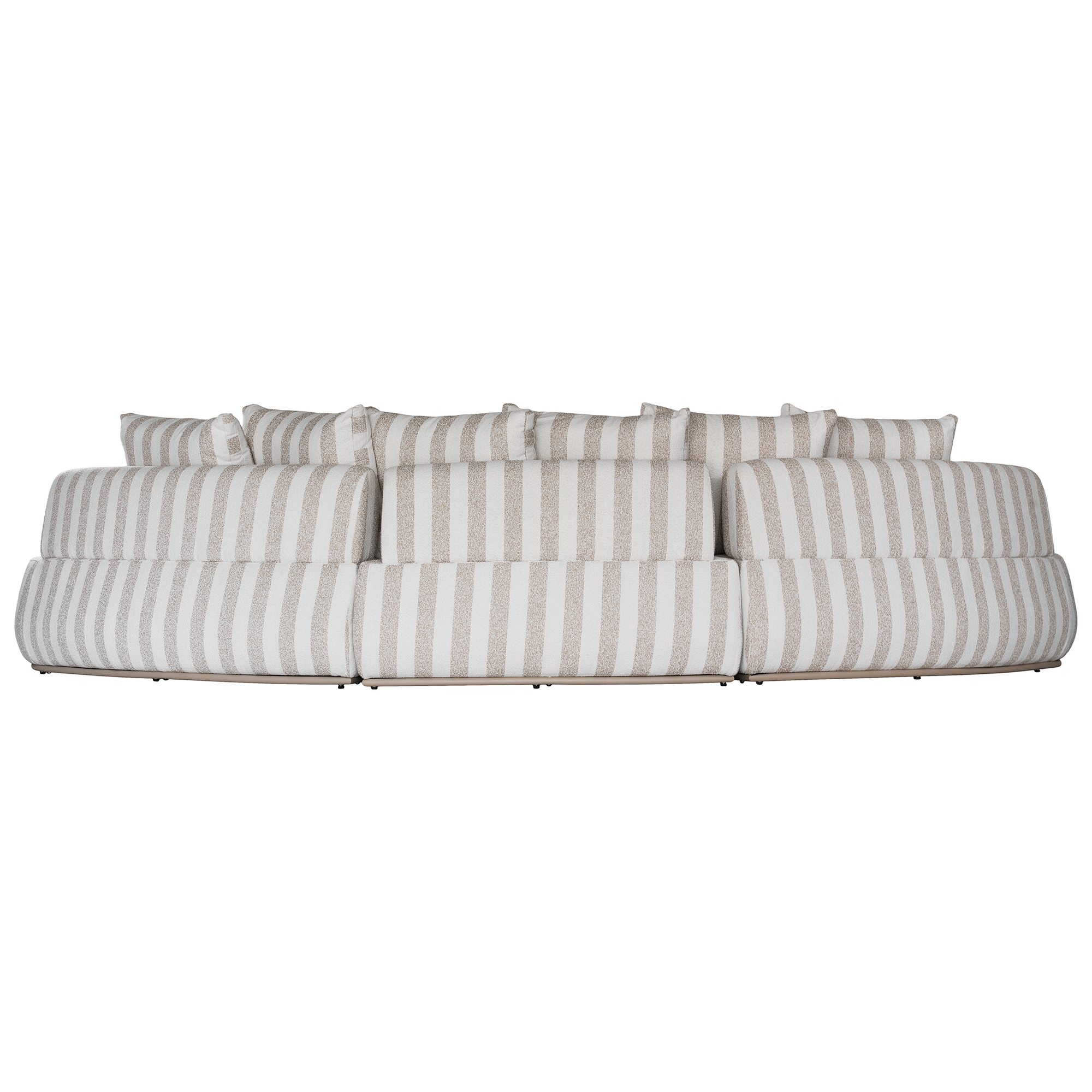Laguna modular sofa in sand stripe fabric with curved form and soft cushions on a clean background.