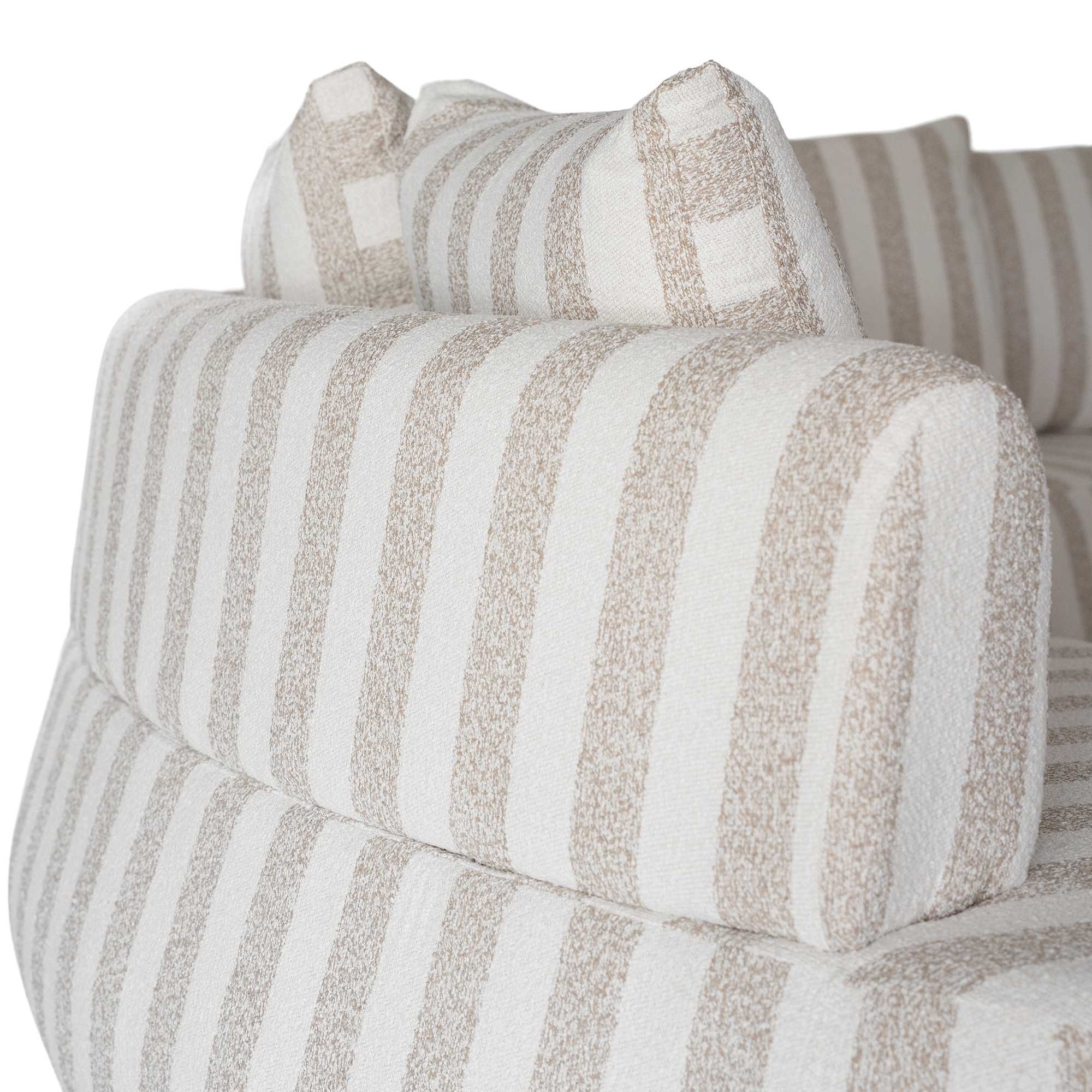 Laguna modular sofa in sand stripe fabric with curved form and soft cushions on a clean background.