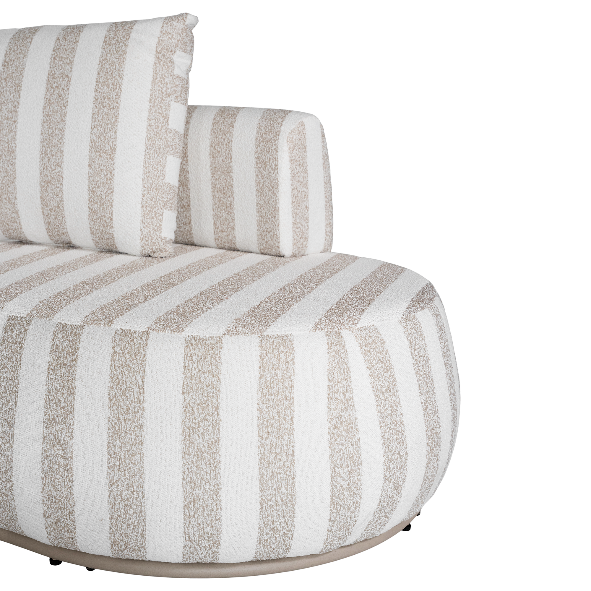 Laguna modular sofa in sand stripe fabric with curved form and soft cushions on a clean background.