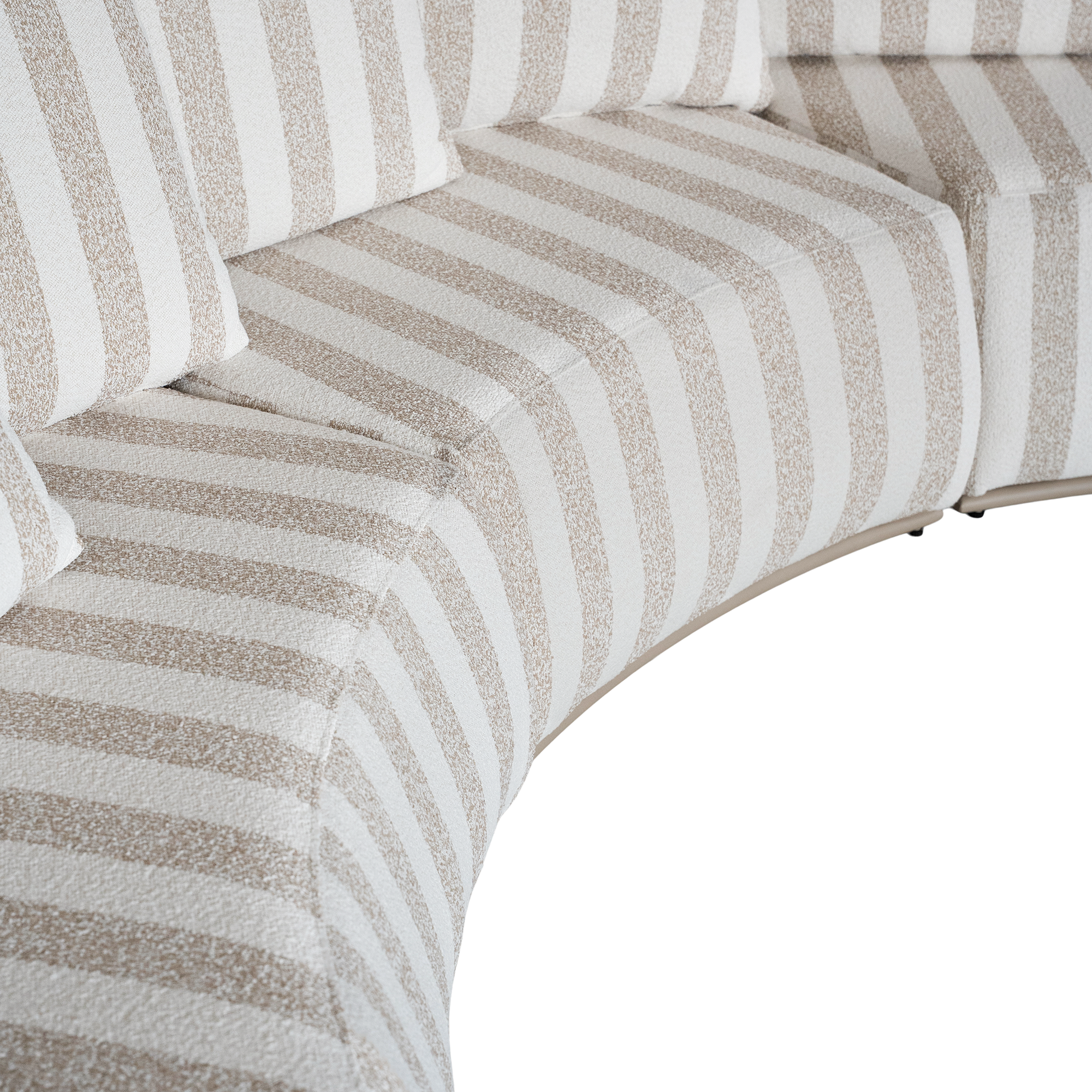 Laguna modular sofa in sand stripe fabric with curved form and soft cushions on a clean background.