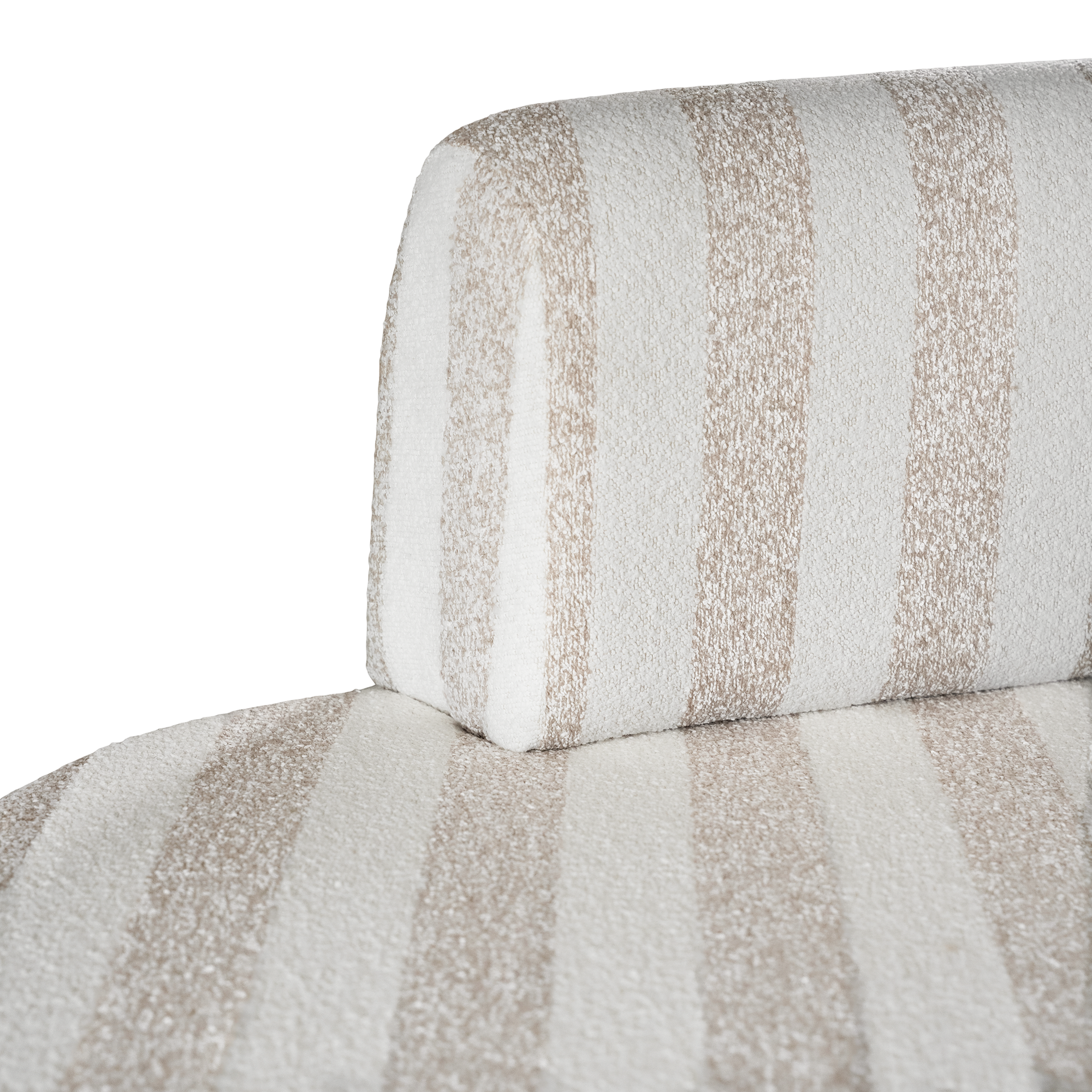 Laguna modular sofa in sand stripe fabric with curved form and soft cushions on a clean background.