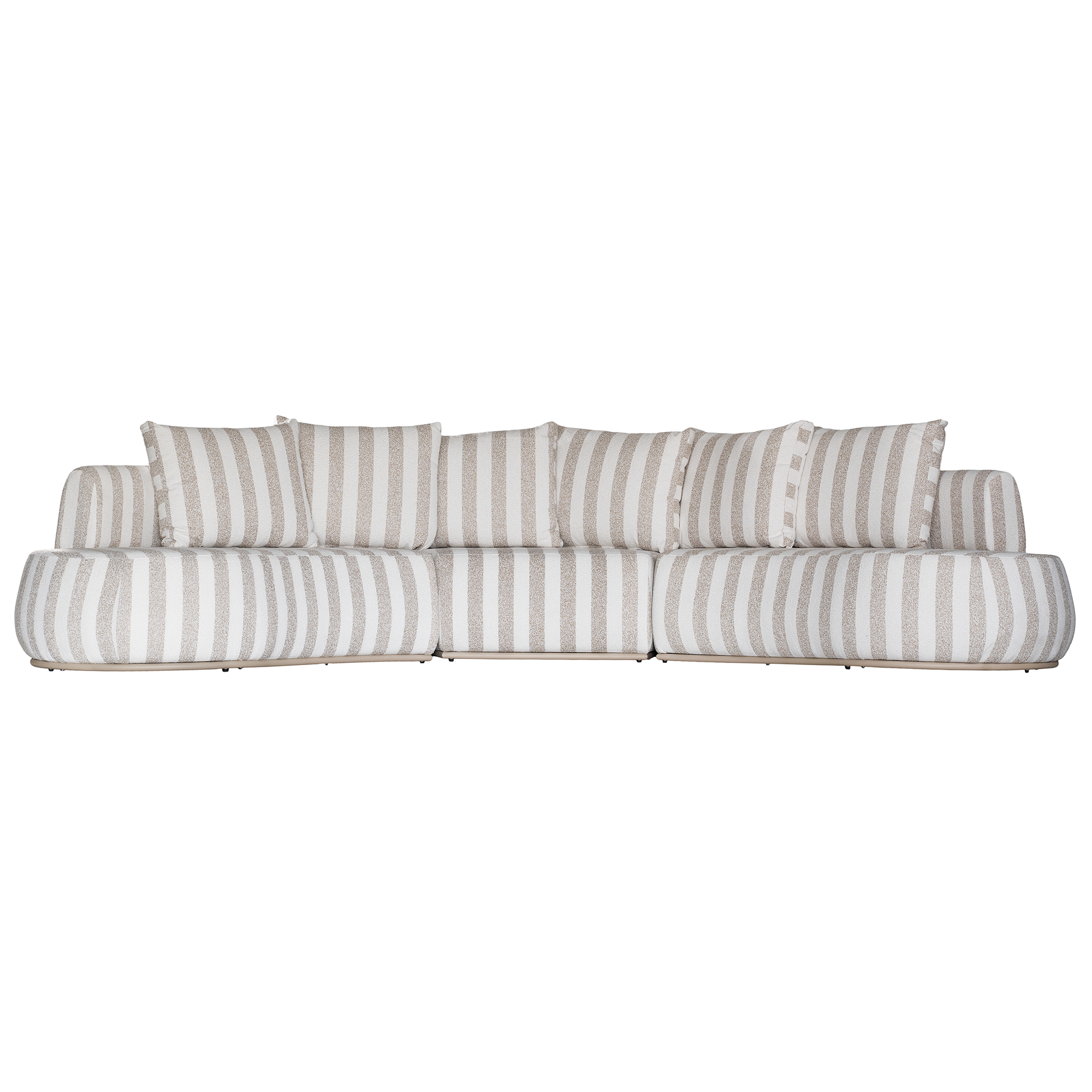 Laguna modular sofa in sand stripe fabric with curved form and soft cushions on a clean background.