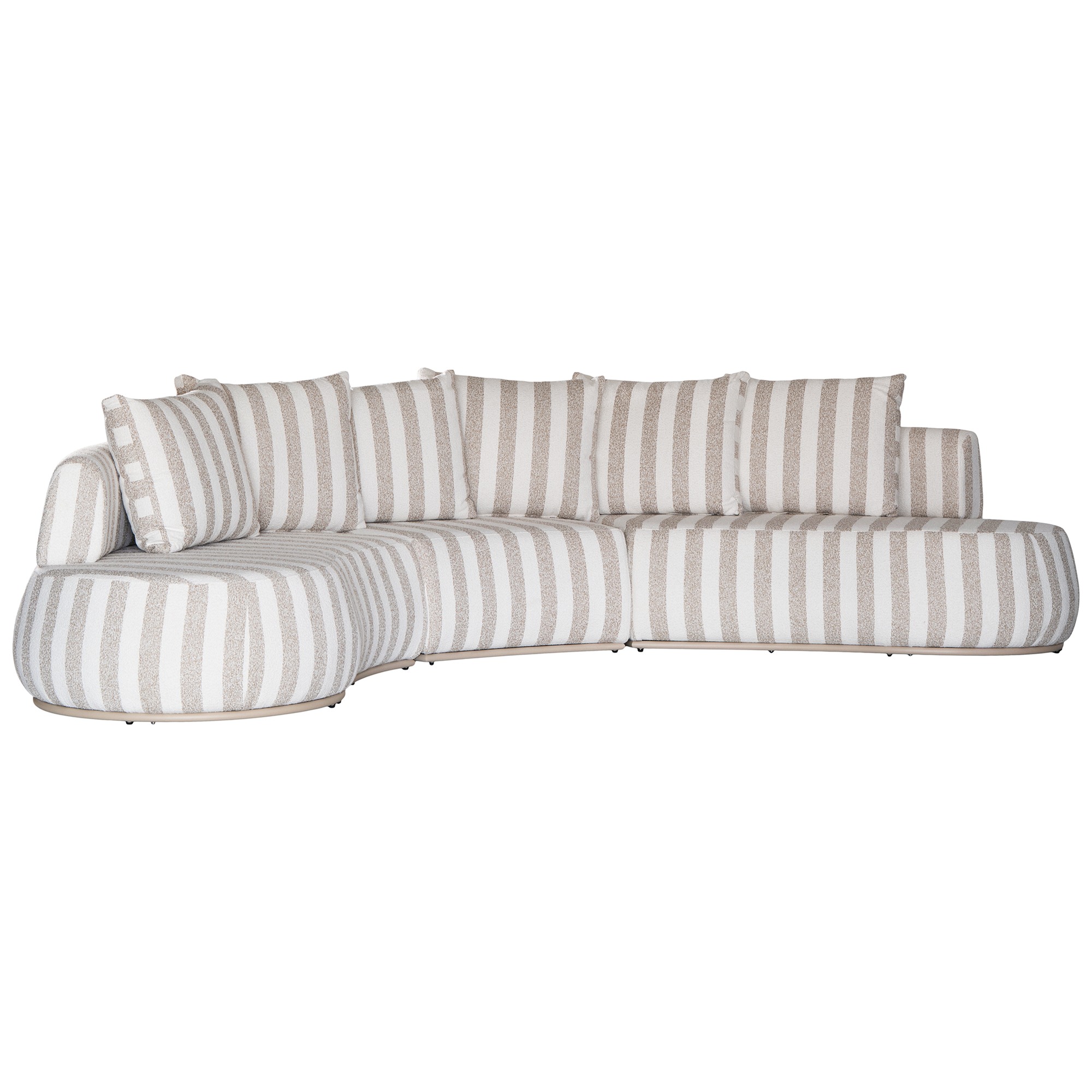 Laguna modular sofa in sand stripe fabric with curved form and soft cushions on a clean background.