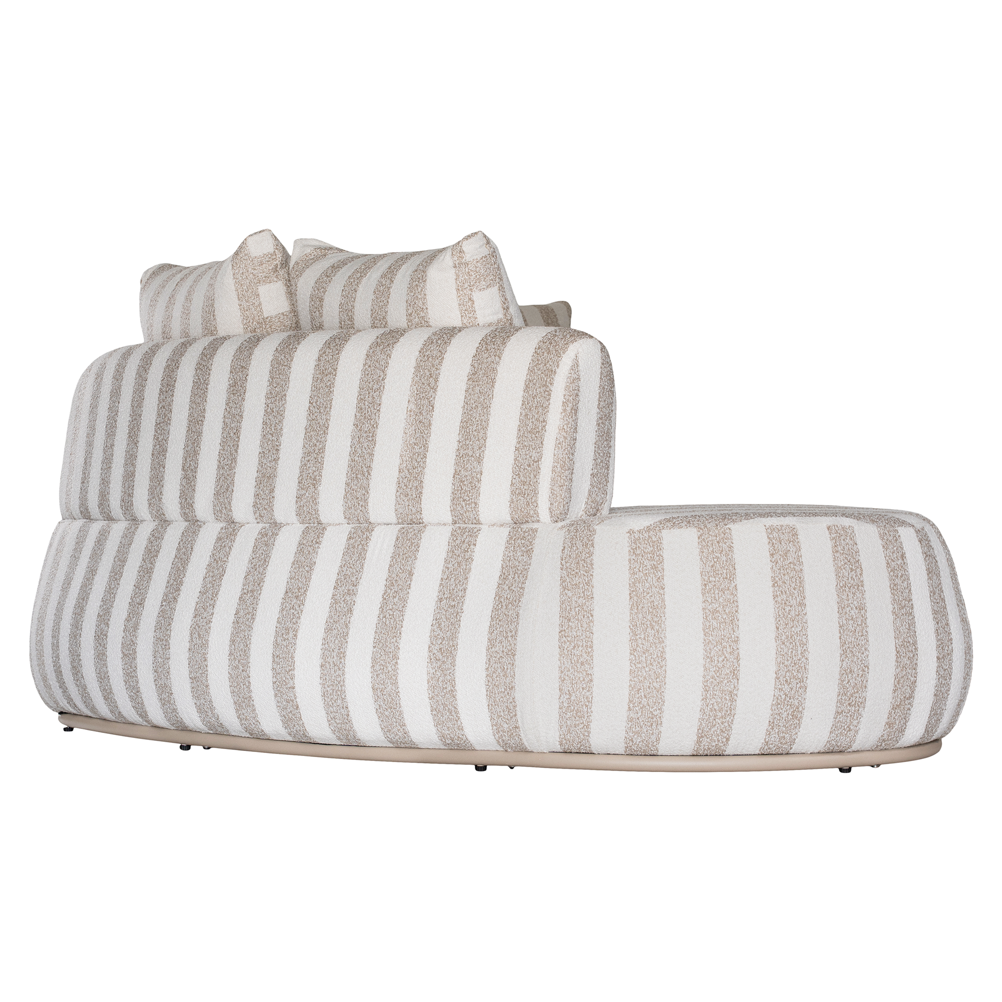 Laguna modular sofa in sand stripe fabric with curved form and soft cushions on a clean background.