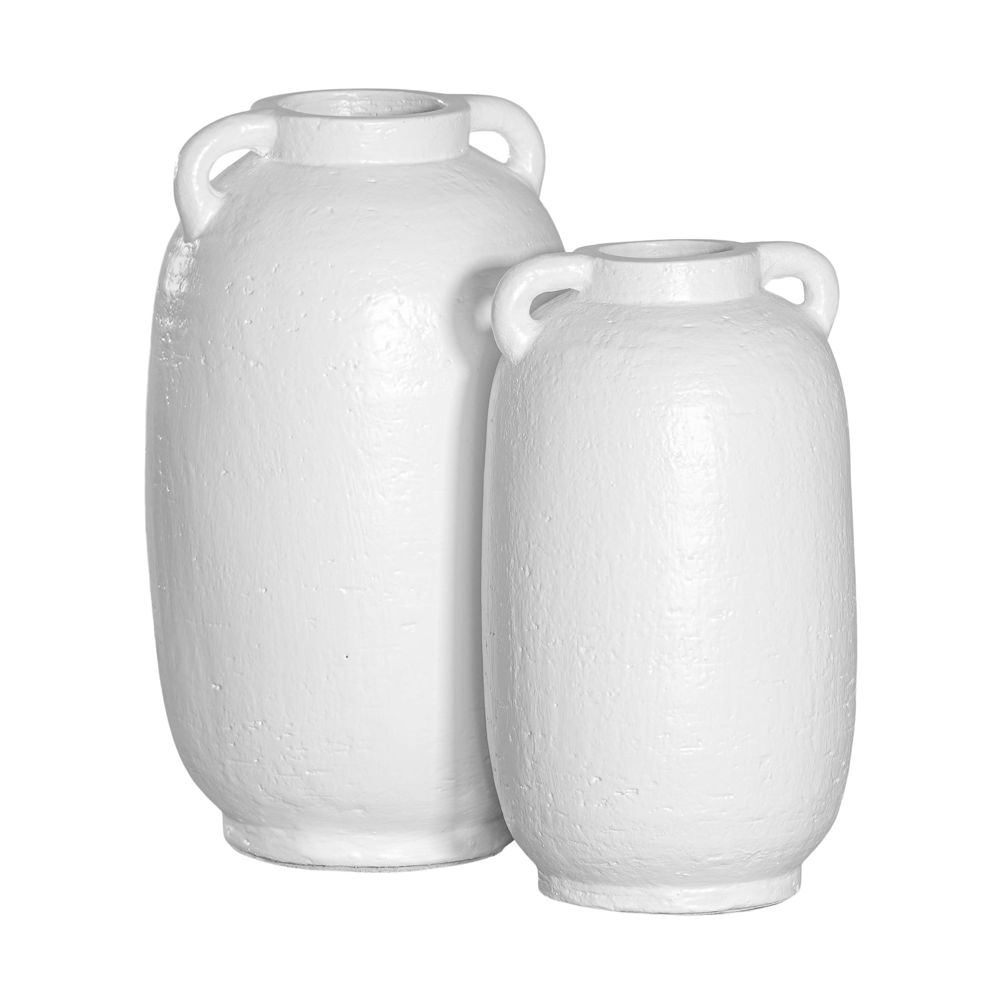 Kulala Living handcrafted white clay vase with handles, featuring a textured surface and organic shape, perfect for styling with dried or fresh foliage