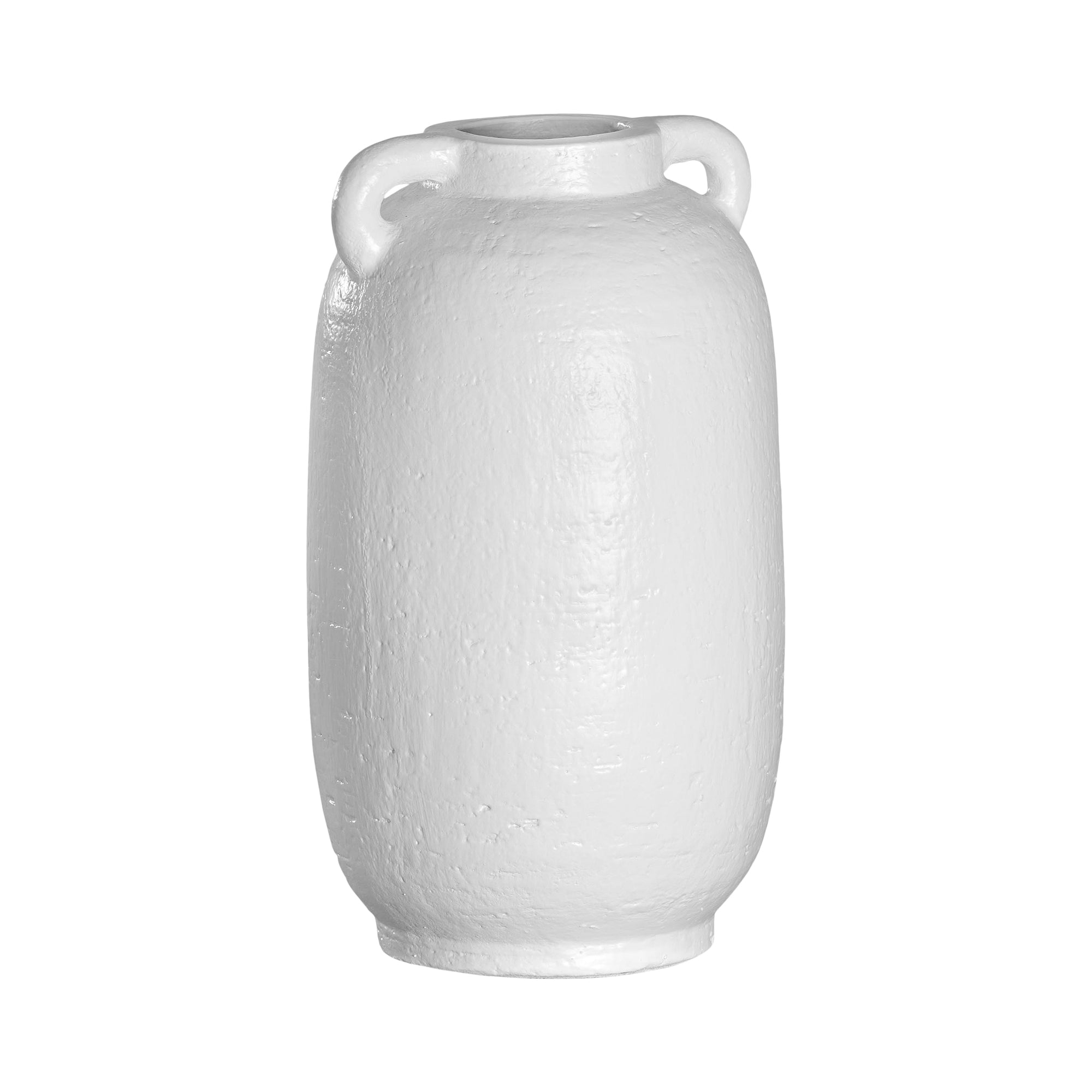 Kulala Living handcrafted white clay vase with handles, featuring a textured surface and organic shape, perfect for styling with dried or fresh foliage