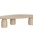Lantara coffee table in driftstone finish with sculptural pedestal base and soft rounded top.