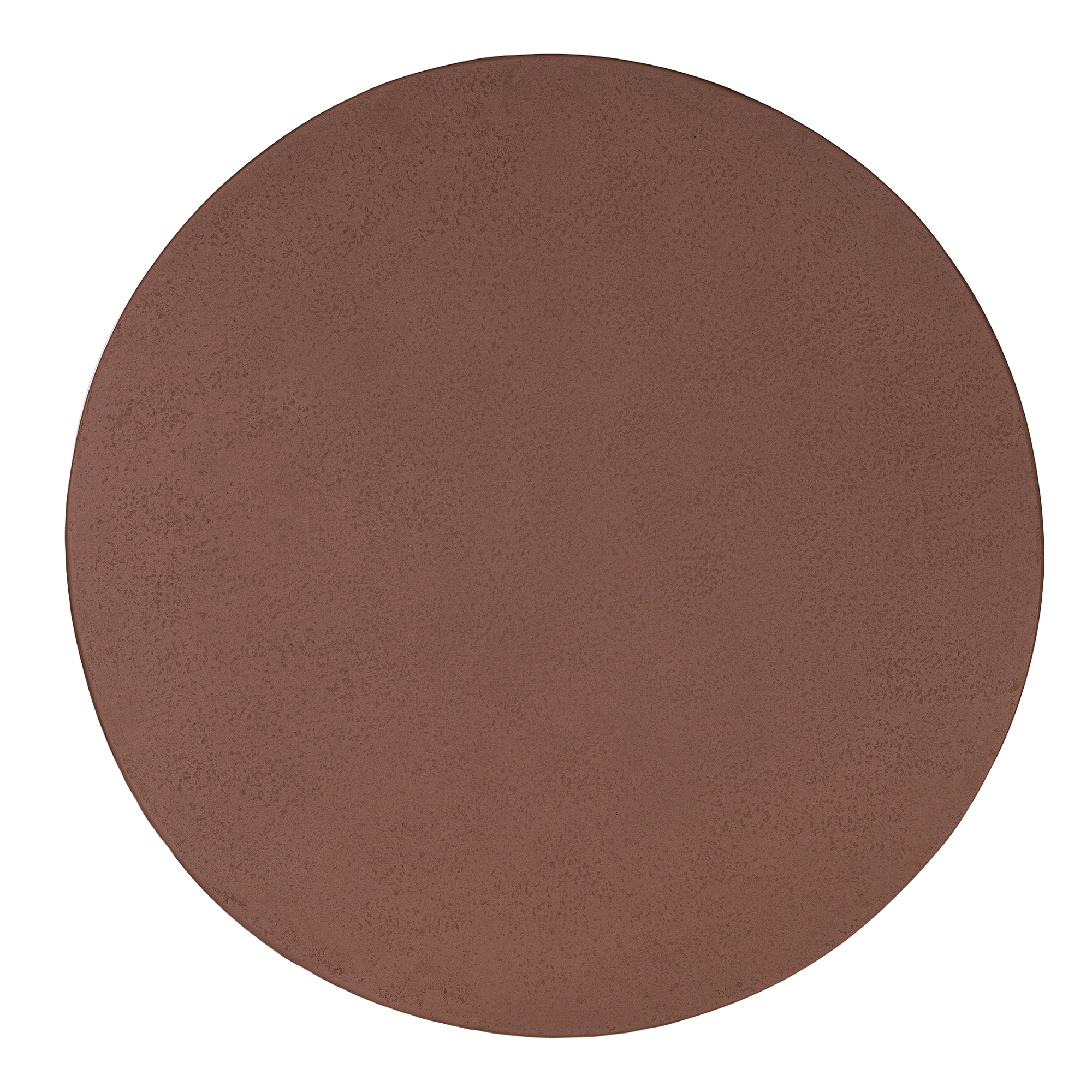 Lantara coffee table in cinnabar clay finish with rounded top and three rounded sculptural legs.
