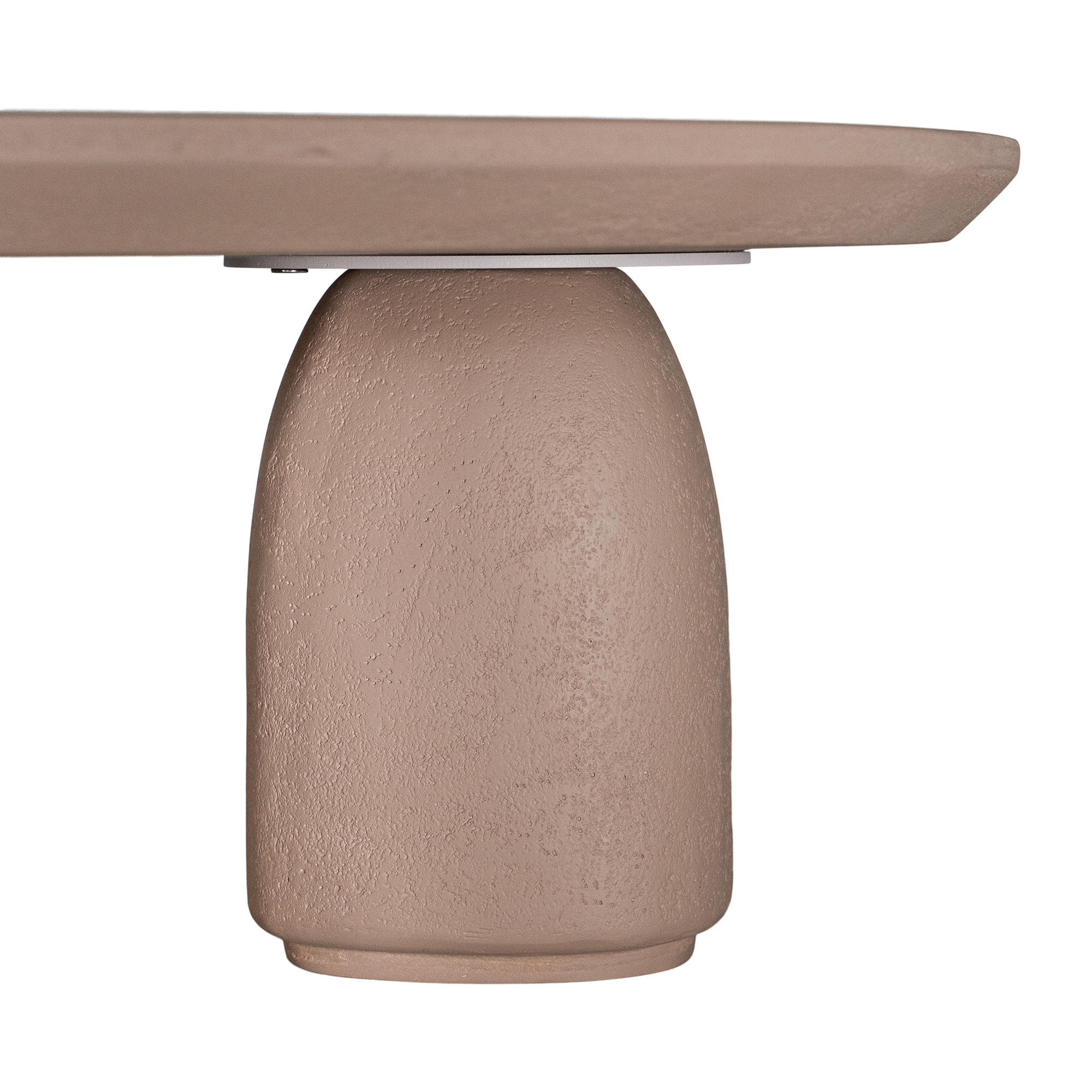 Lantara coffee table small in nomad dune finish with rounded top and three sculptural cylindrical legs.